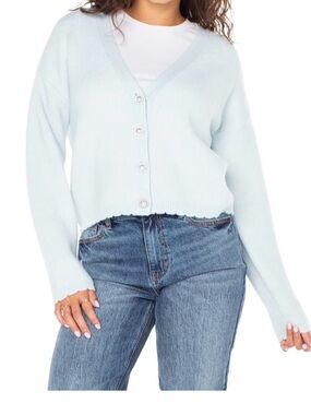 New celebrity pink jewel button scalloped Cardigan Sweater M